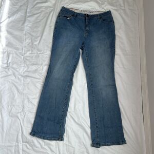 Lands End Original Fit Boot Leg Jeans Womens 12 Blue Denim Zip Fly Wide leg